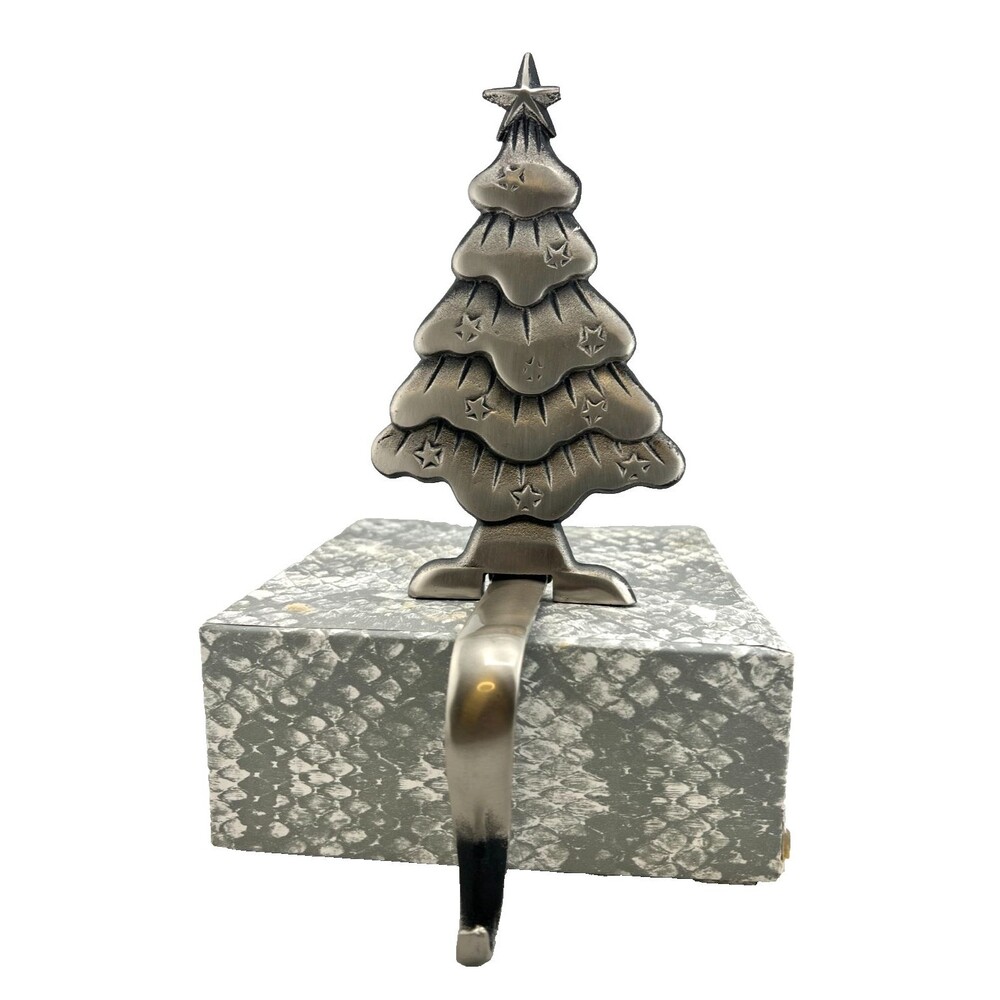 Silver Metal Christmas Tree Stocking Holder Shelf Mantle Hook Vintage Y2K 2pc